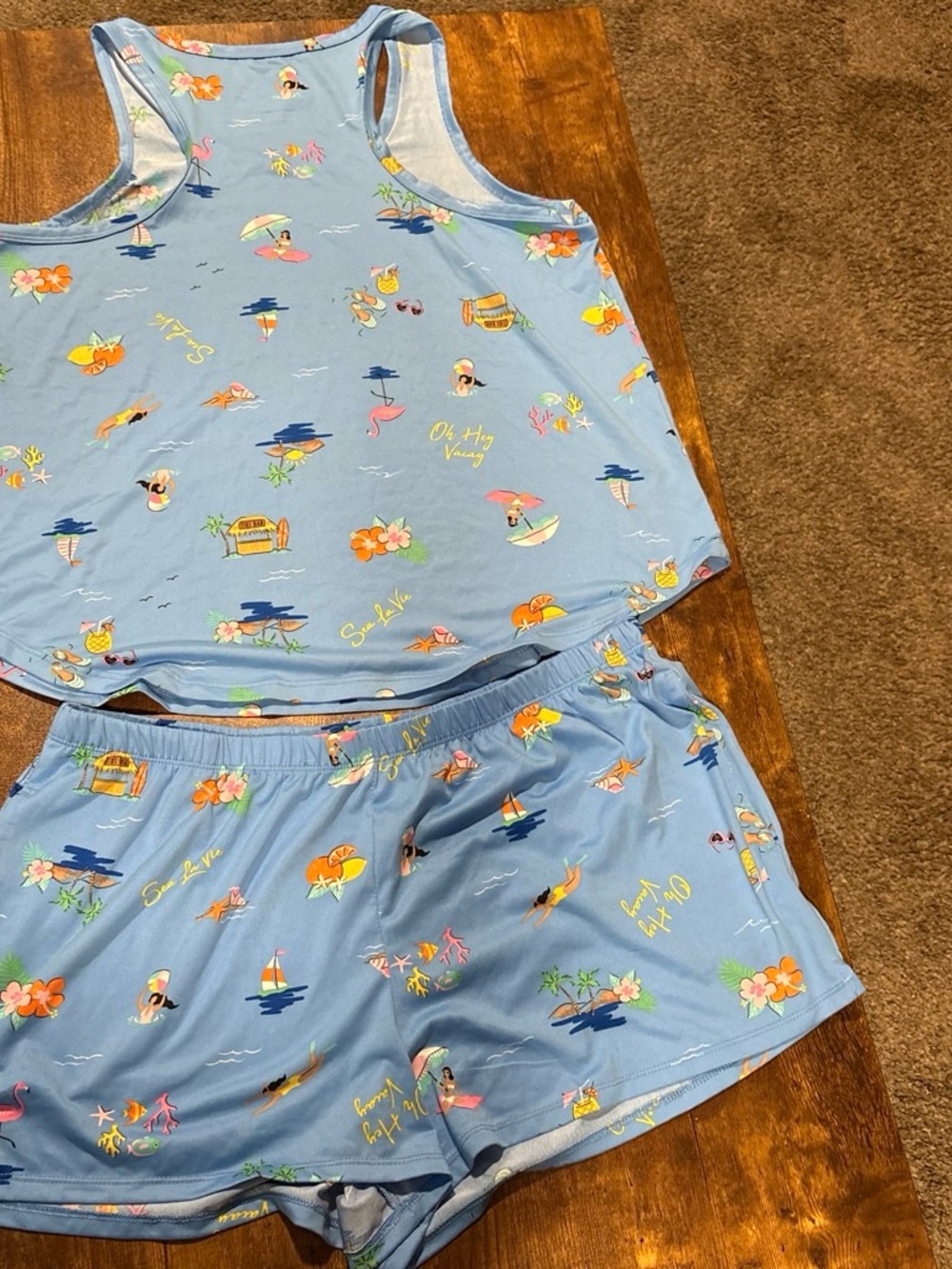 Ladies size L Blue Tropical Print Pajama Tank & Shorts Set - Picture 2 of 8